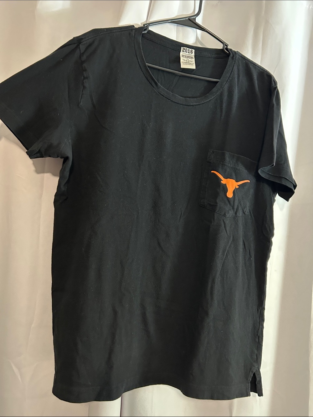 PINK Victoria's Secret Black Short Sleeve Pocket Tee with Orange Logo